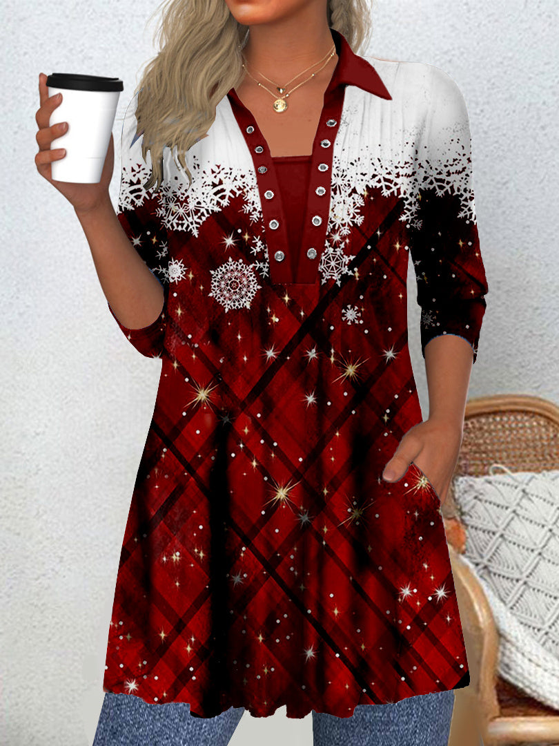 Women Long Sleeve V-neck Graphic Floral Printed Top