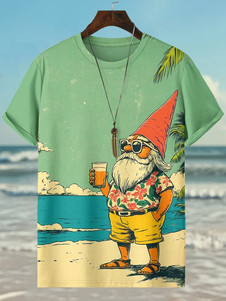 Men's Gnome Seaside Vacation Art Print T-Shirt