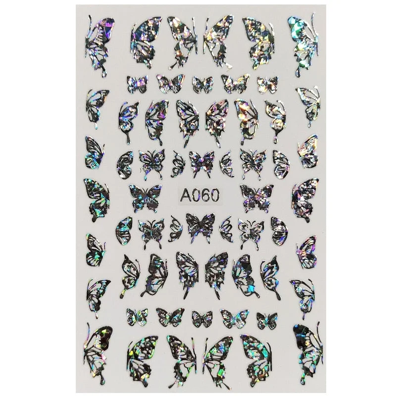 Holographic Butterfly Designs Sticker Nail Decal DIY Slider for Manicure Nail Art Watermark Manicure Decor-Nail Inspo