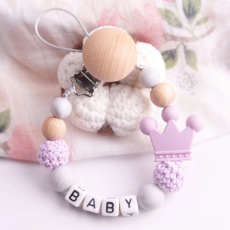 Cute Letter Crown Wood Silica Gel Pacifier Chain Baby Accessories