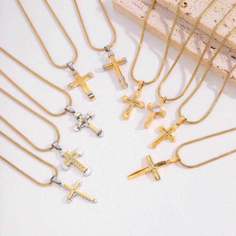 Hip-Hop Streetwear Cross Titanium Steel Pendant Necklace