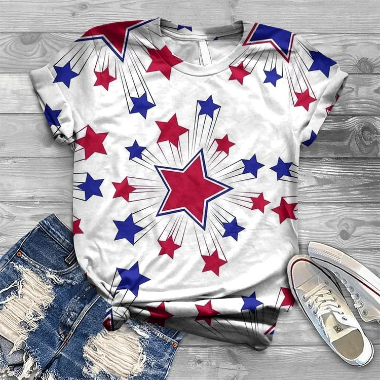 American Flag Stars Printed Short Sleeved T-shirt