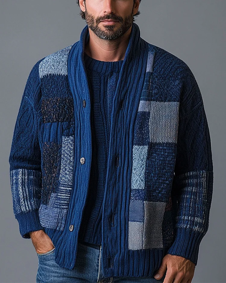 Men’s Fashionable Color Block Knitted Cardigan