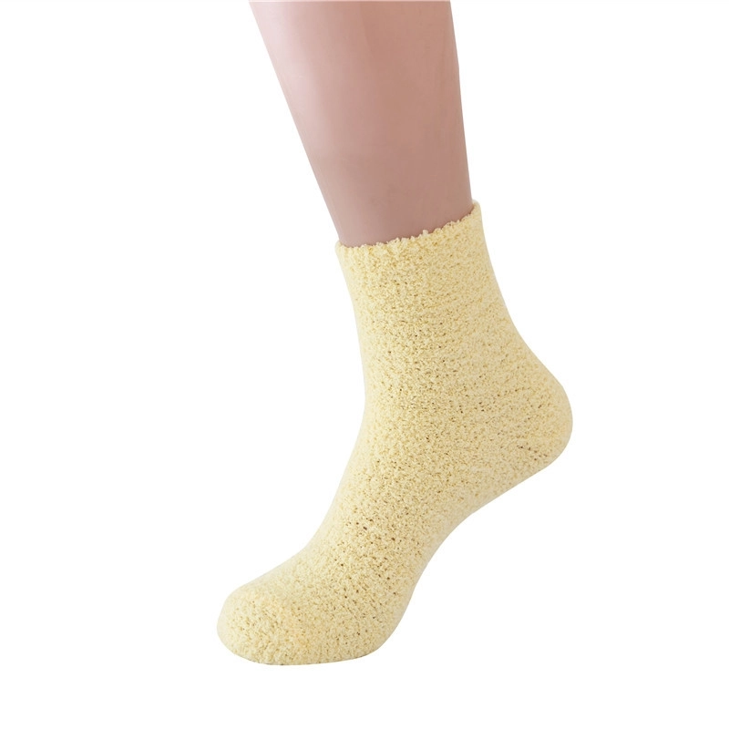 Women Slippers Socks Fluffy Plush Home Sleeping Socks Coral Fleece Socks Candy Color Mid-tube Socks