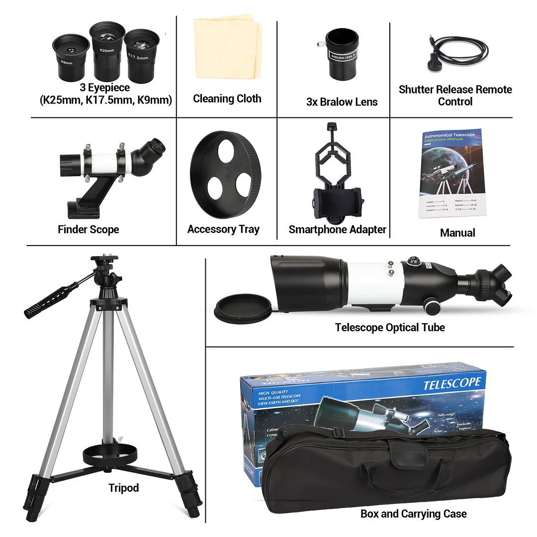 BEBANG Telescope for adults astronomy , 80mm Aperture Astronomical Telescope, 3 Rotatable Eyepieces Refractor Telescope with Tripod