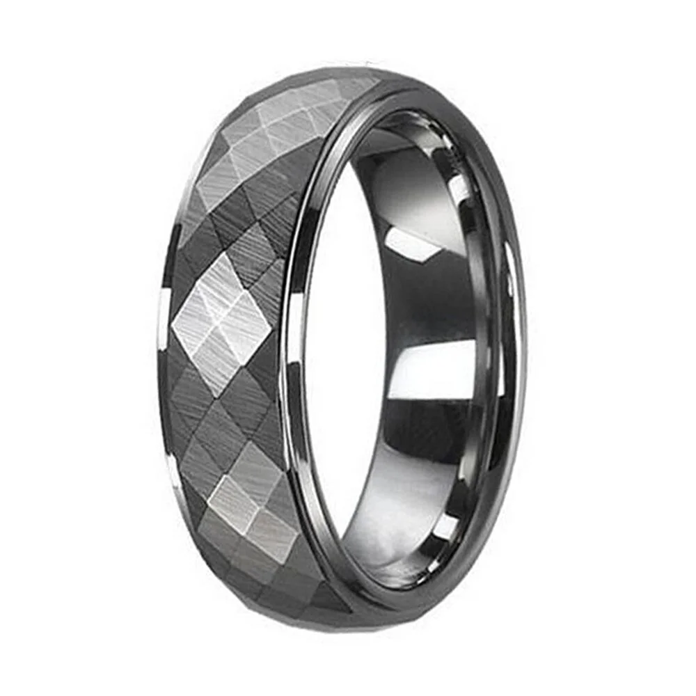 6MM 8MM Tungsten Couple Rings Multi Faceted Polished Engagement Wedding