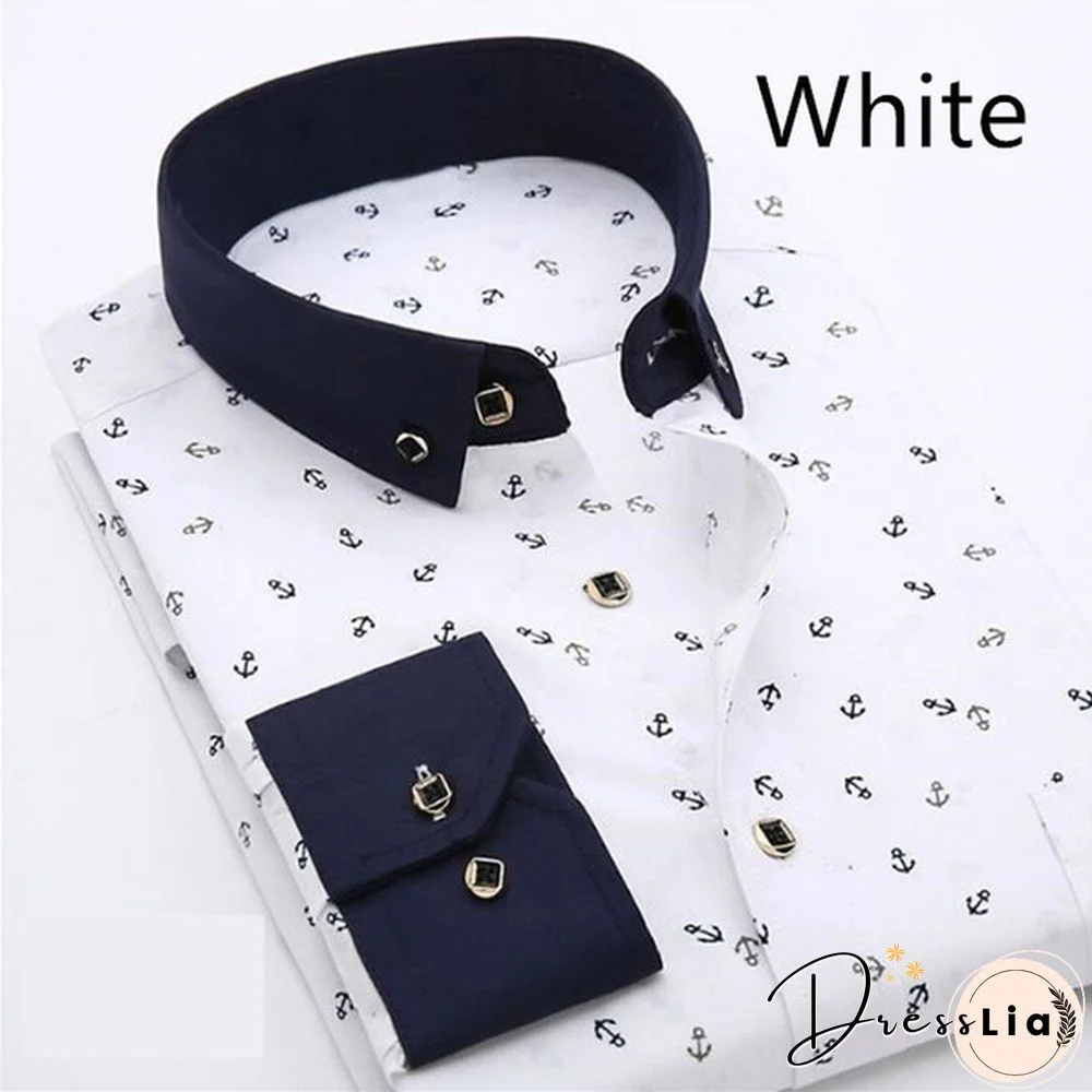 Men Fashion Long Sleeve Shirts Cotton Business Turn-down Collar Shirts Plus Size S-4XL