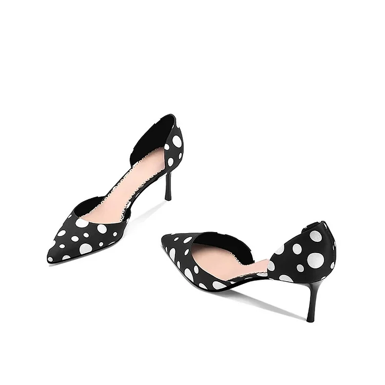 Black Polka Dots Office Heels Low Heel Pumps for Women |FSJ Shoes