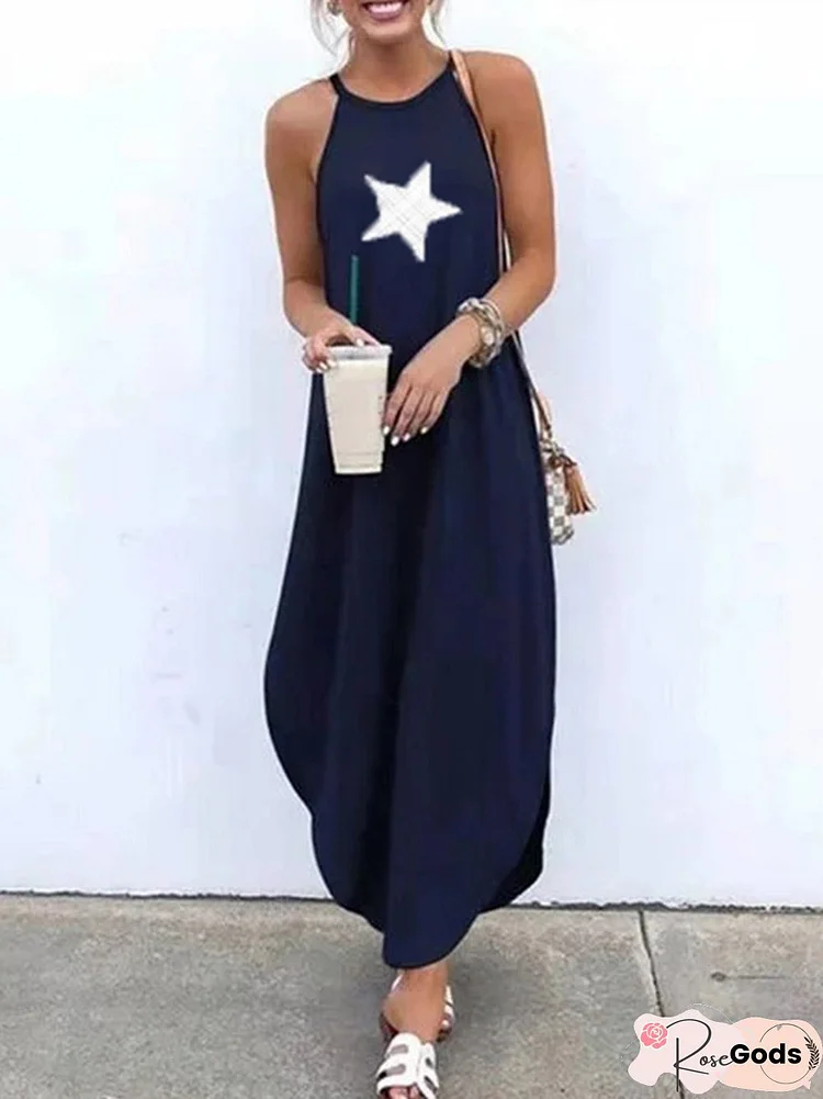 Boho Printed Sleeveless Halter Weaving Dress