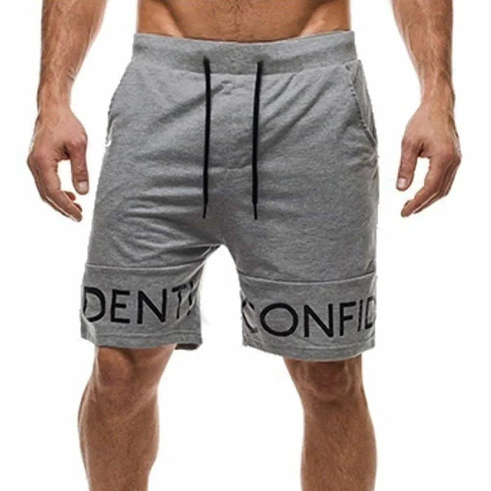 Casual Solid Color Letters Printed Drawstring Pocket Man Shorts