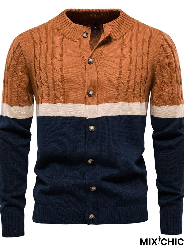 Men's Cotton Color Matching Cardigan Sweater