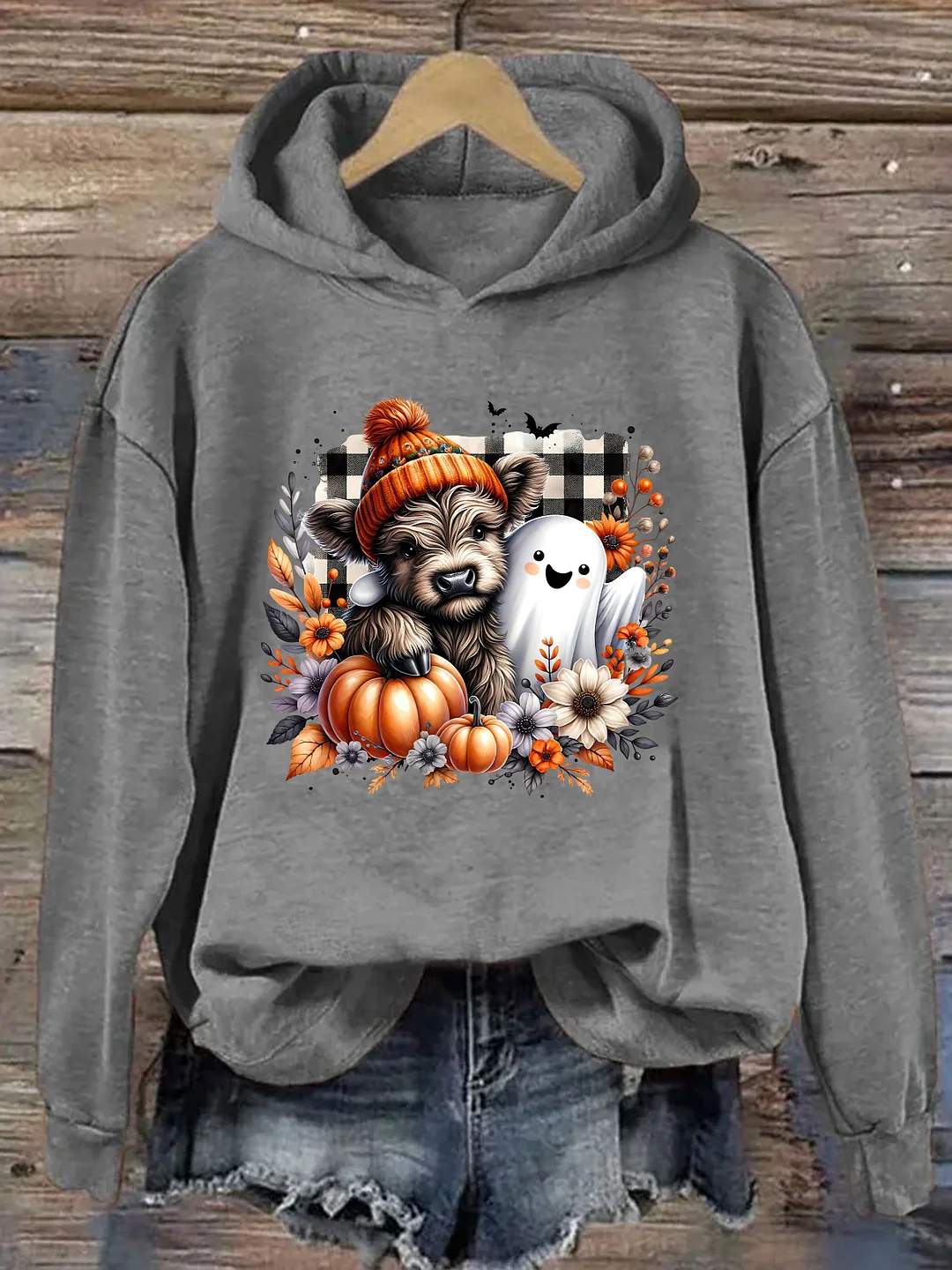 Cute Fall Highland Cow Ghost Hoodie