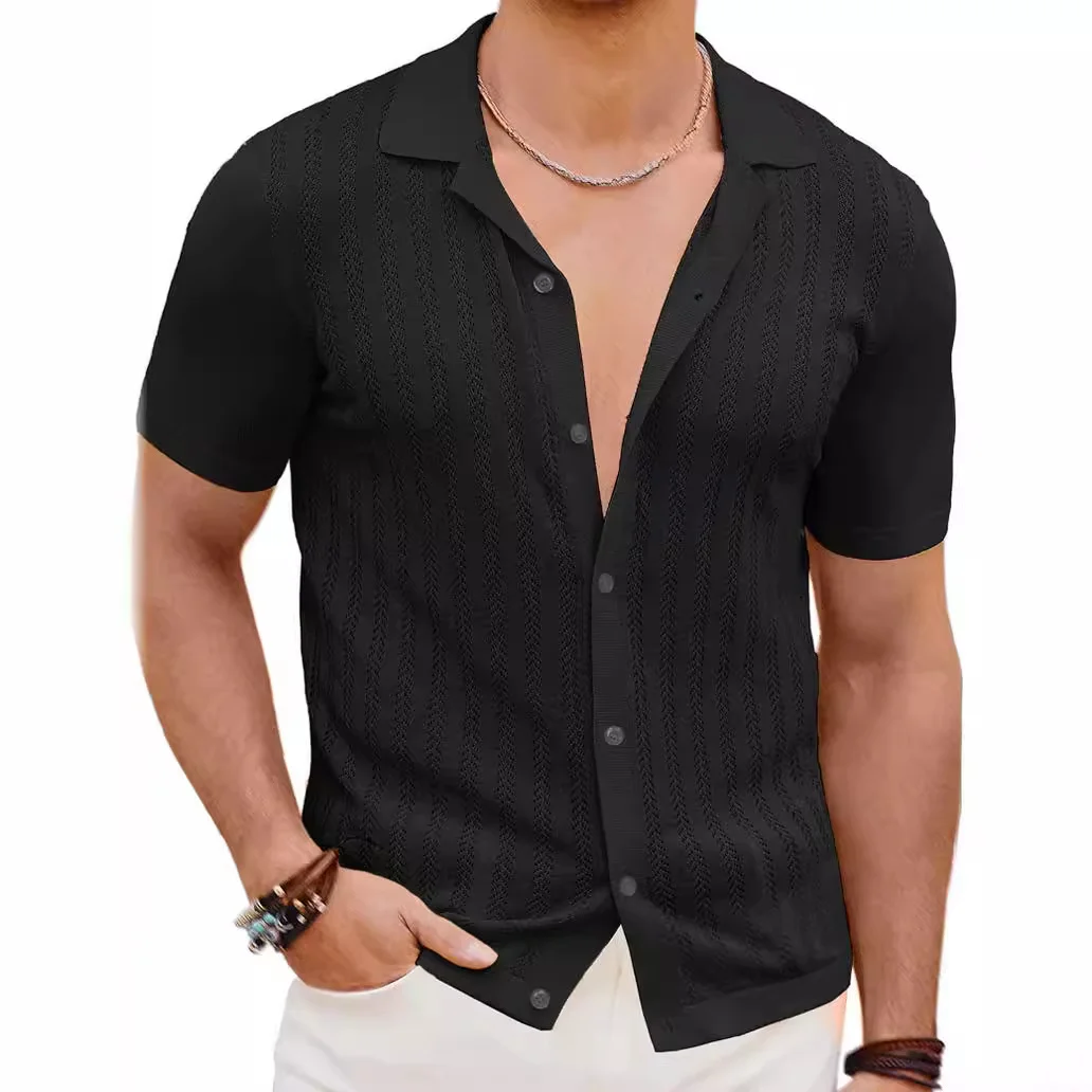 Wongn Wongn New Short-Sleeved Men's Fashion Knit Hollow Breathable Cool Shirt Men's Casual Large Size Men's Wear