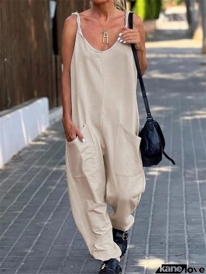 Women's Summer Travel Loose Thin Jumpsuit with Pocket