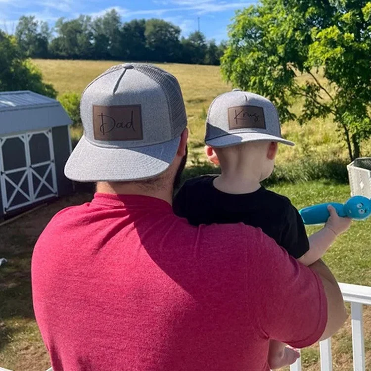 Golf Hat for Dad, Gift for Father’s Day, Custom Leather Patch Hat for Dad, Personalized Trucker Hat for Groomsman BlackGreen / No