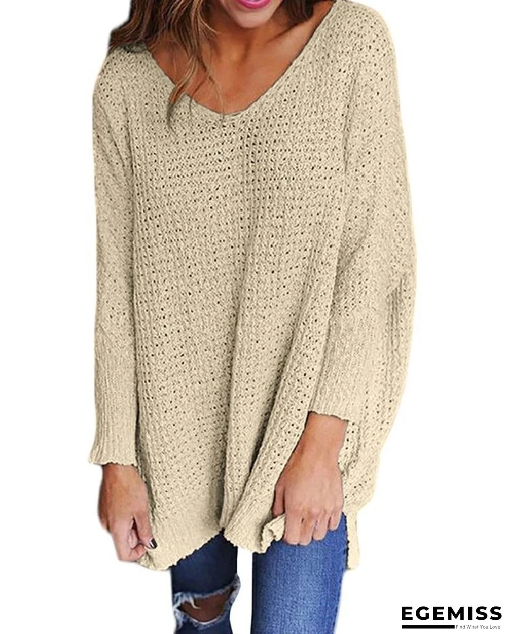 Long Sleeve V Neck Loose Sweater | EGEMISS