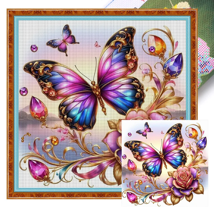 Flowers And Butterflies (40*40cm) 11CT Stamped Cross Stitch gbfke