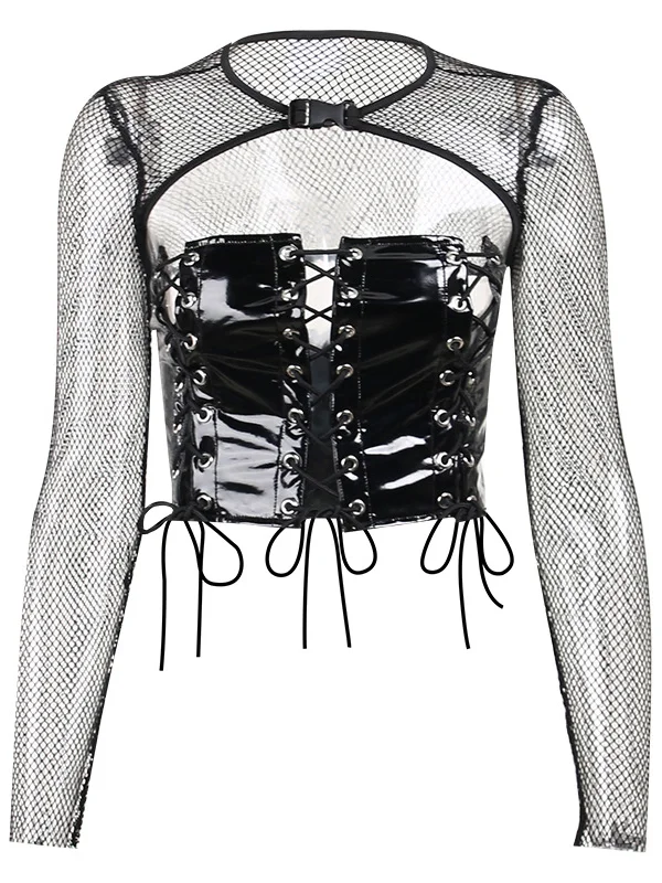 Sexy Long Sleeve Cutout Bandaged Crew Neck Crop
