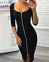 Sexy Zipper Up Split Bodycon Dress Black Dresses