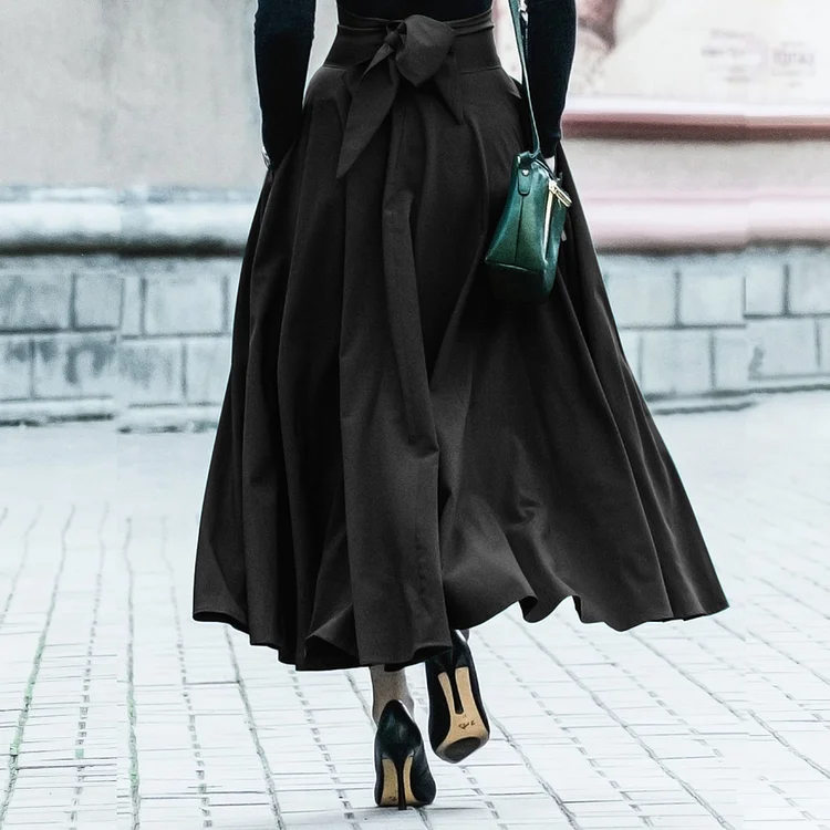 Wearshes Bowknot Tied Fashion Swing Skirt