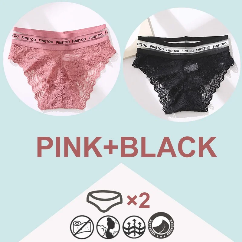 FINETOO 2PCS/Set High Waist Women Panties Sexy Lace Underwear Woman Lace Pantys Mesh Floral Lingerie Female Seamless Briefs L-XL