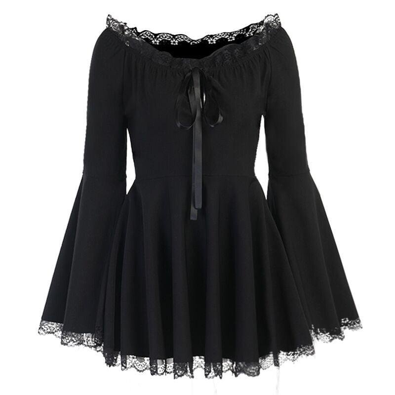 Lace Tirm Bell Sleeves Dress