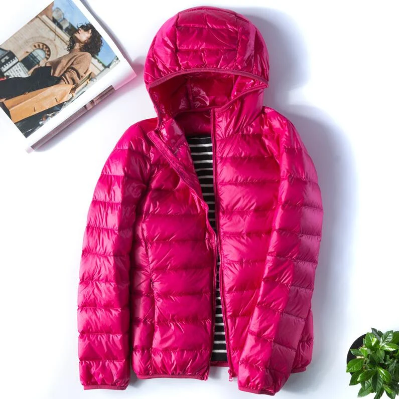 Autumn Winter Women Ultralight Thin Down Jacket White Duck Down Hooded Jackets Female Warm Coat Down Parka Portable Outwear
