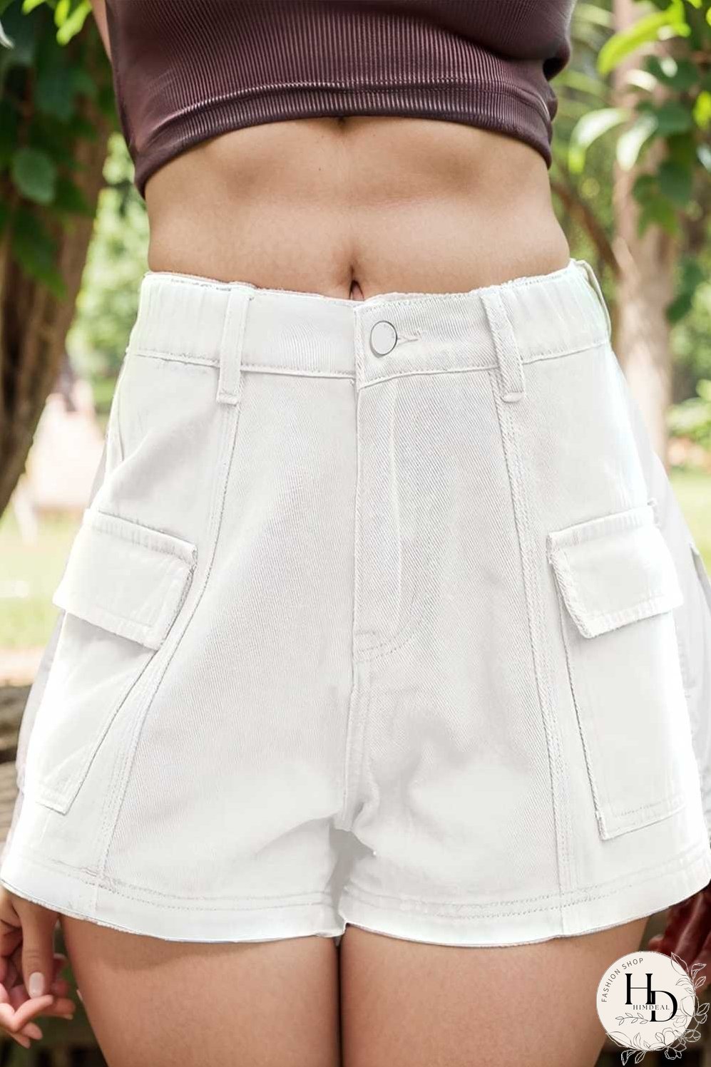 sexy button pocket denim cargo pants