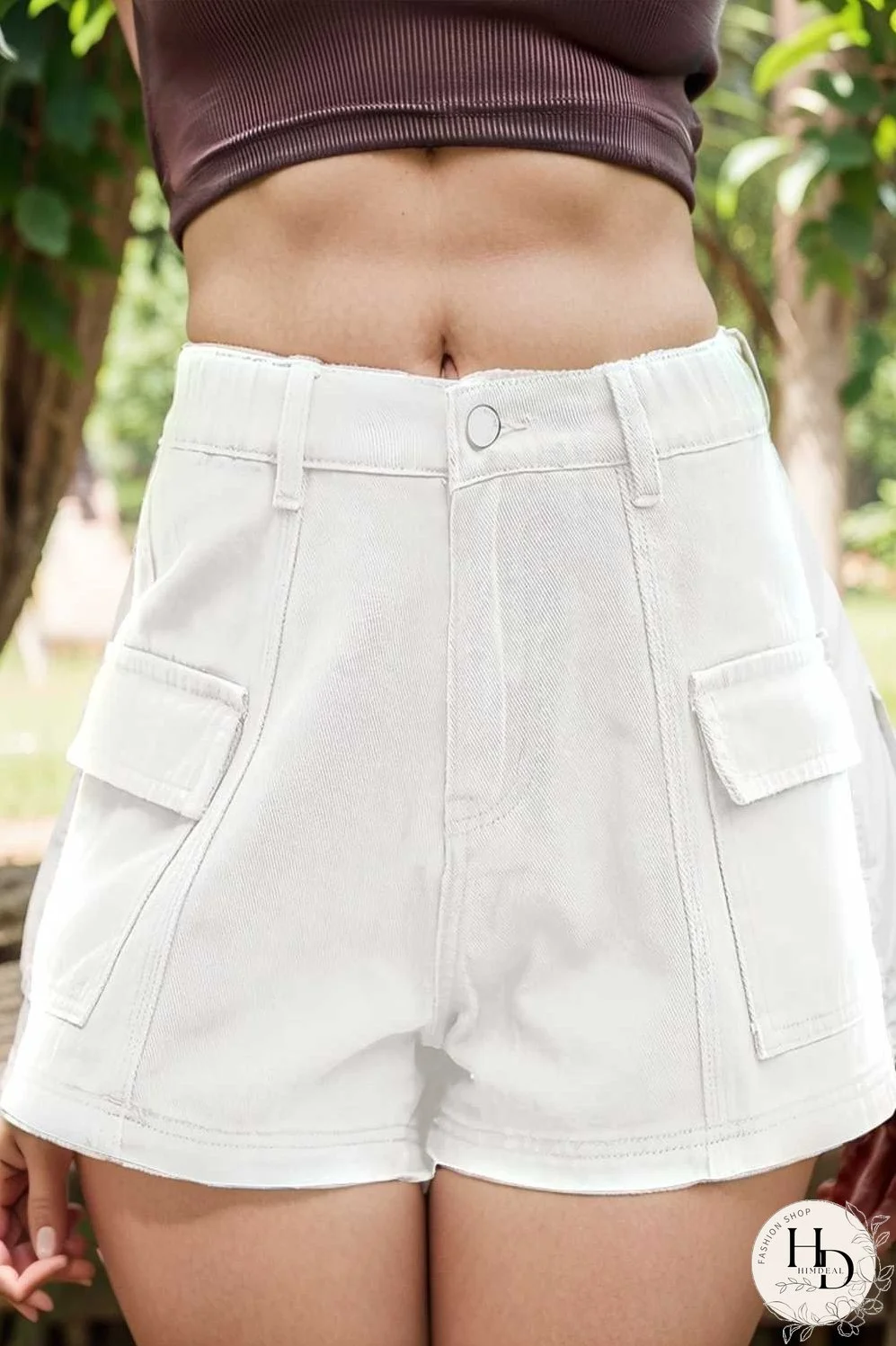 sexy button pocket denim cargo pants