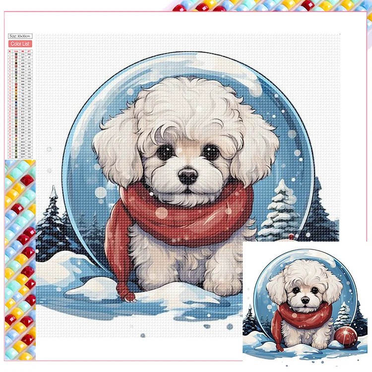 Winter Crystal Ball Christmas Puppy 30*30CM (Canvas) Full Square Drill Diamond Painting gbfke