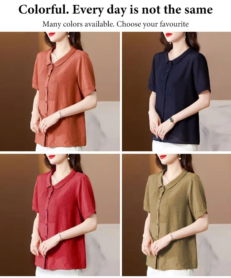Breathable cotton linen High-end women\'s short-sleeved shirt