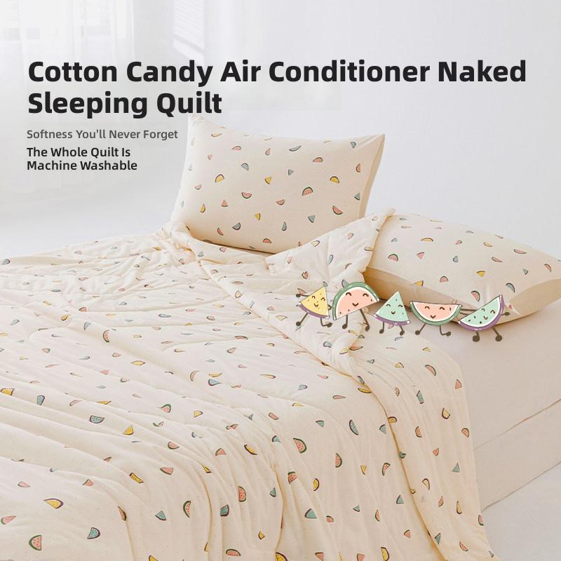 Cotton Candy Air Conditioner Naked Sleeping Quilt &ndash; Lightweight Summer Bedding with Cute Watermelon Print
