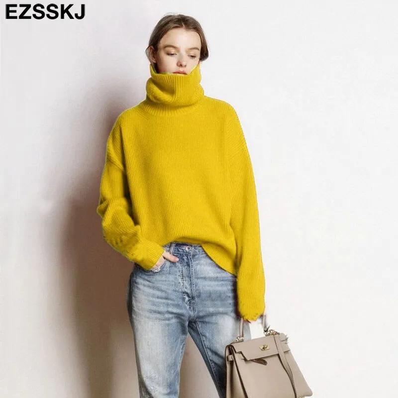 EZSSKJ Soft oversized Cashmere Sweaters Women 2021 puff sleeve Winter sweater Pullovers Loose Female  Warm Basic sweater Jumper