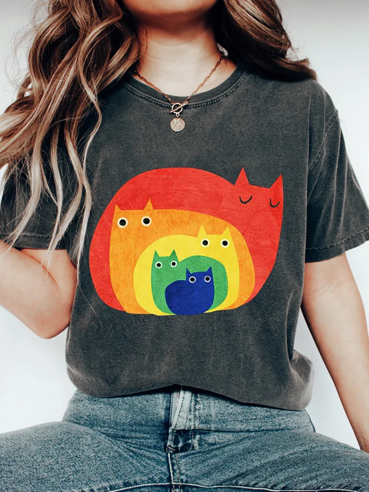 Rainbow Cat Art Short Sleeve T-Shirt