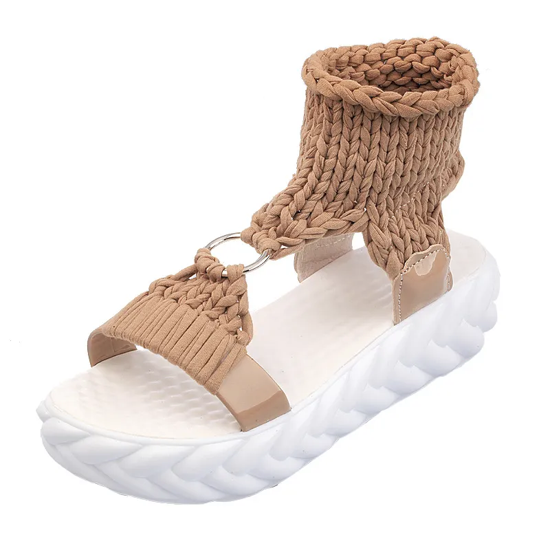 Yyvonne Thick-Soled Soft-Soled Toe-Ss Cake Thick-Soled Sandals Comfortable Knitted Knitted Roman Shoes Sandal