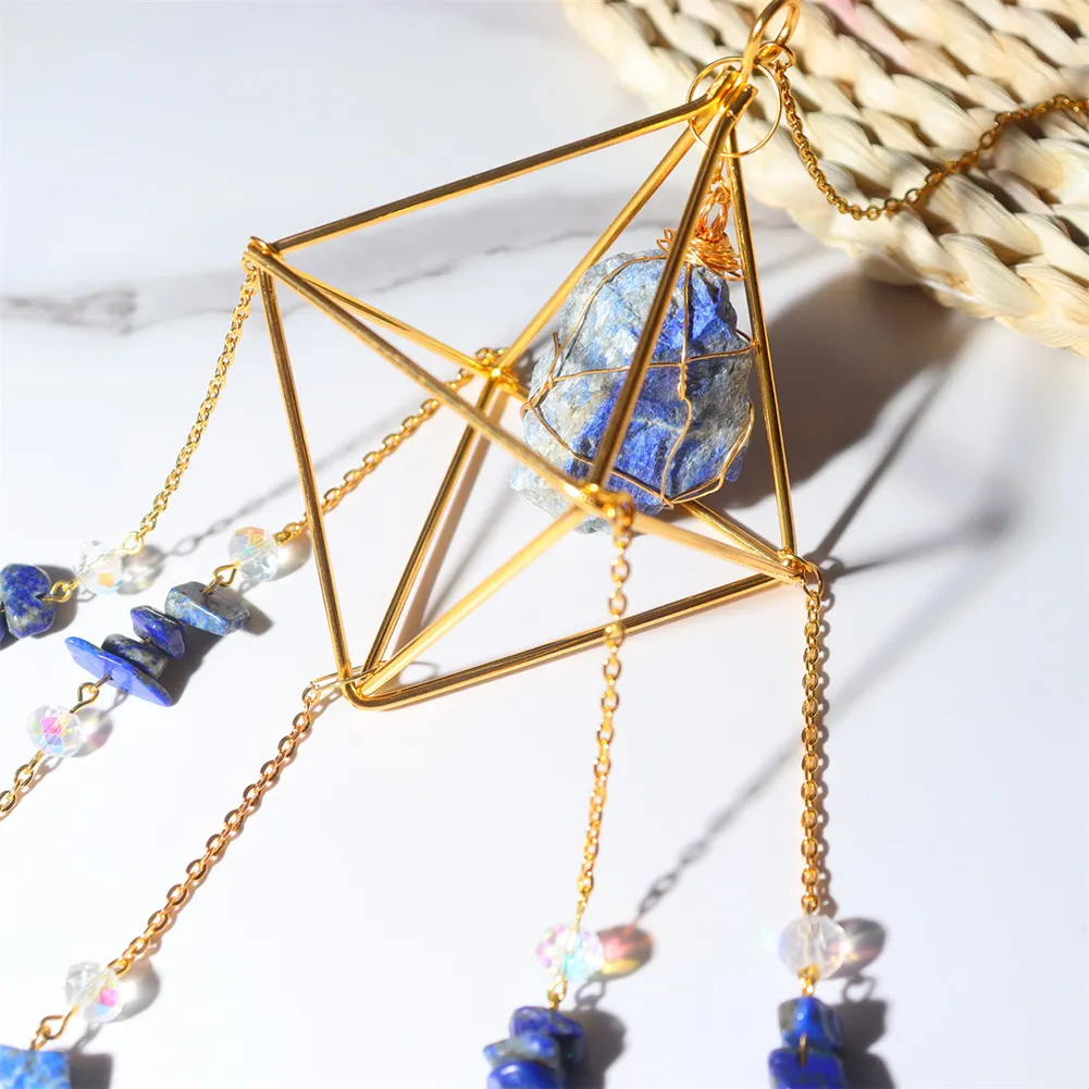 Crystal Wind Chimes Natural Stone Prism Light Catcher Decor (Dark Blue)