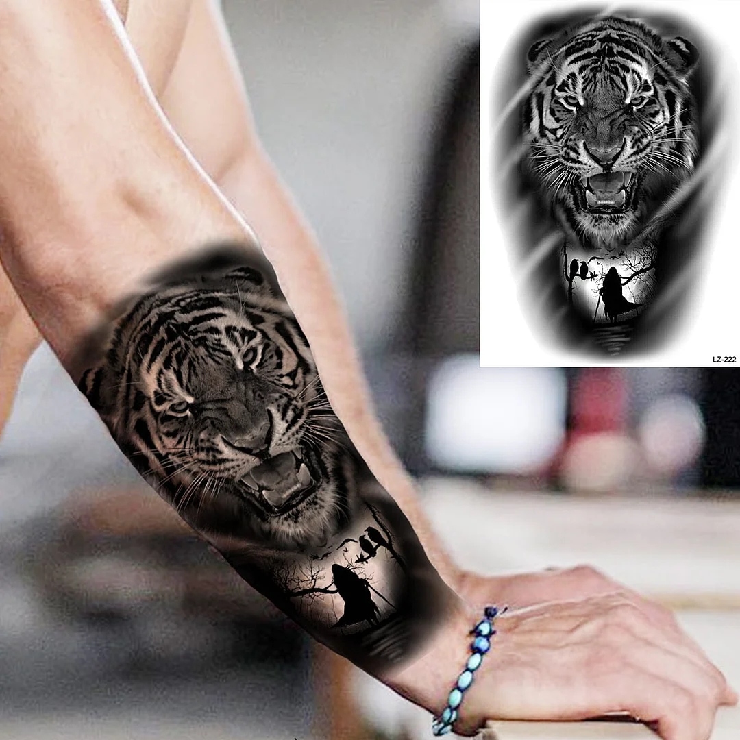 Black Spartan Warrior Temporary Tattoos For Men Adults Realistic Lion Tiger Maori Knight Fake Tattoo Sticker Chest Tatoos 3D