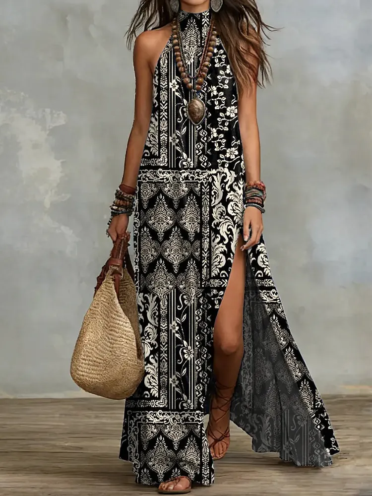 Women's Retro Ethnic Floral Pattern Art Print Casual Stylish Cotton Dress