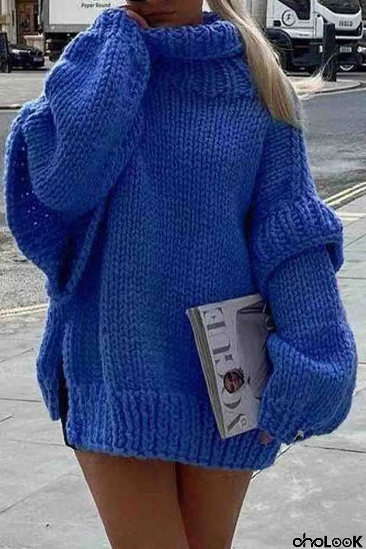 Solid Long Sleeve Cowl Neck Sweater