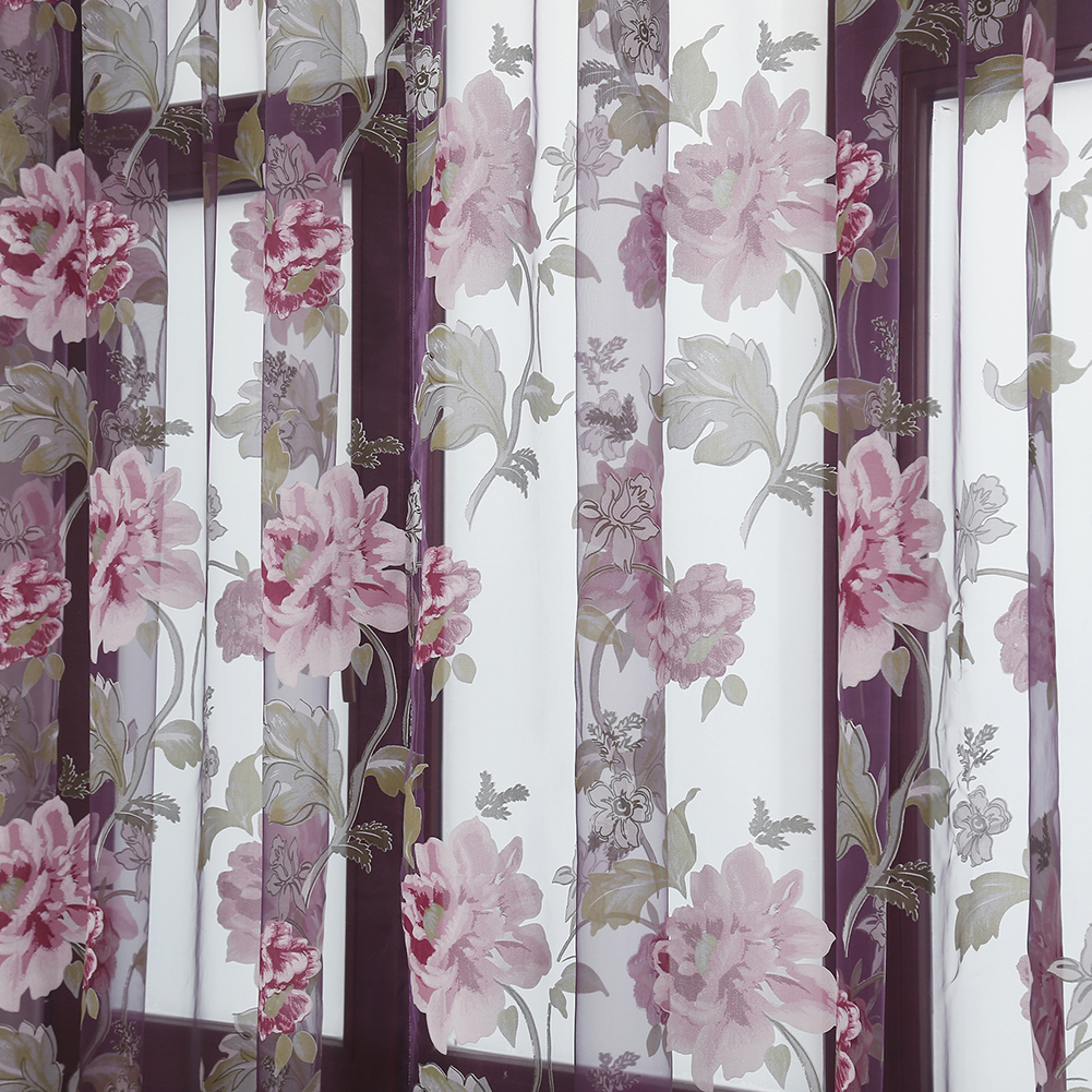 

Peony Tulle Curtains for Living Room Floral Window Sheer Curtain Home Decor, Yellow, 501 Original