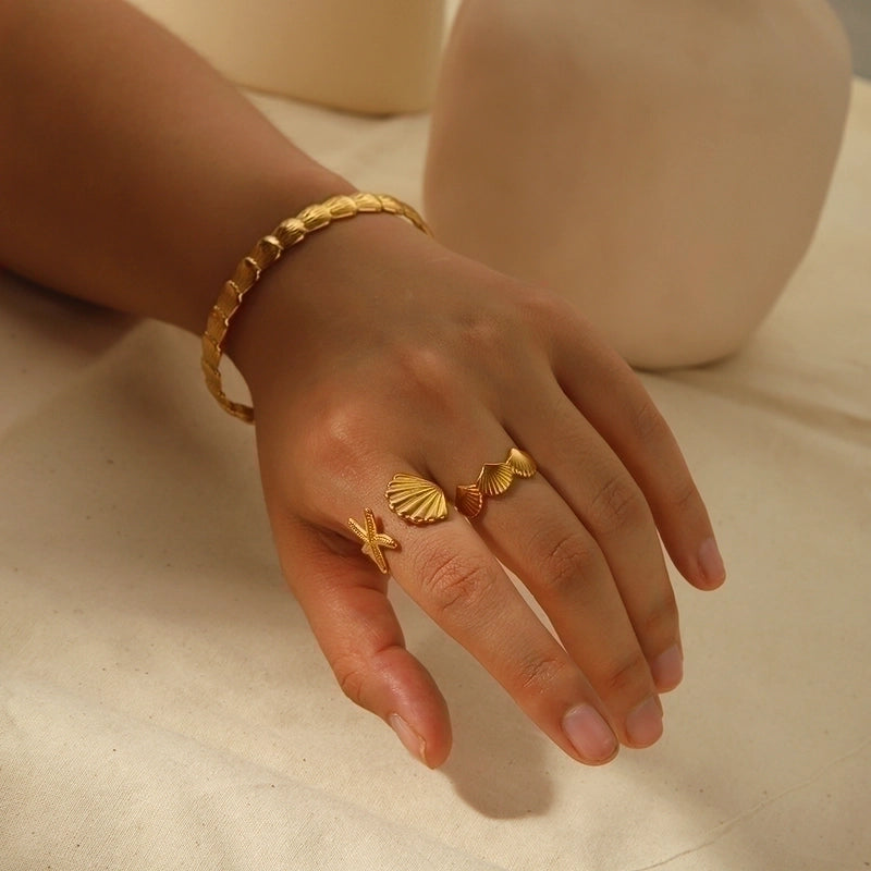 304 Stainless Steel 18K Gold Plated Commute Polishing Plating Starfish Shell Rings Bracelets