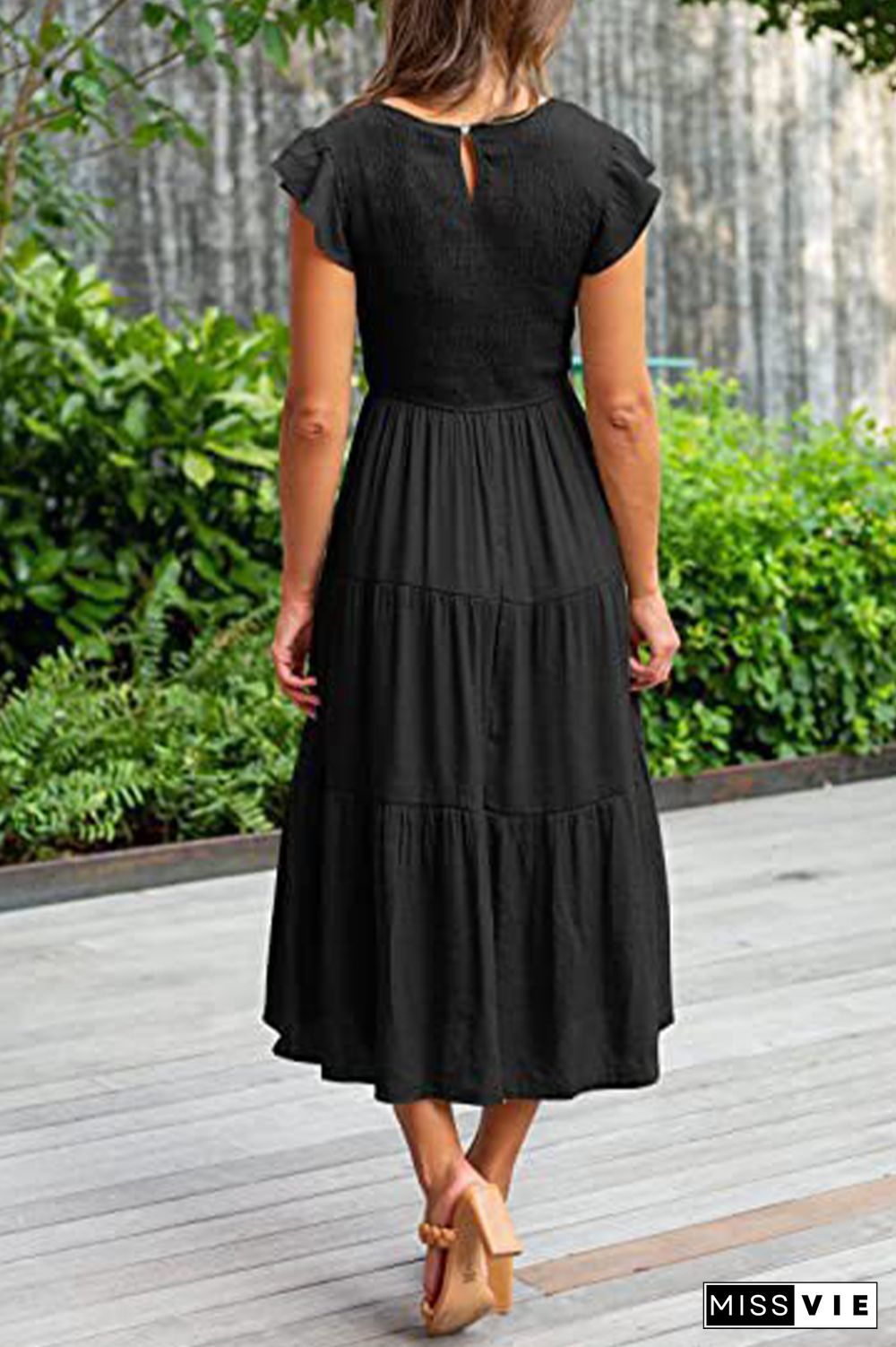 Fashion Solid Flounce O Neck Cake Skirt Dresses(9 Colors)