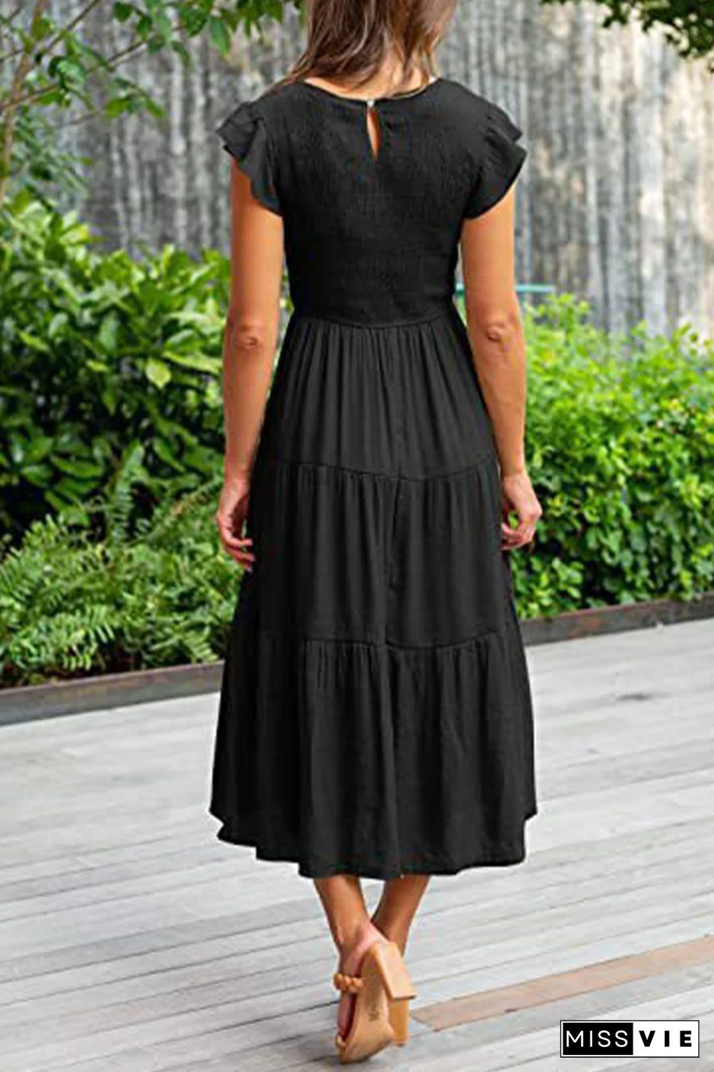 Fashion Solid Flounce O Neck Cake Skirt Dresses(9 Colors)