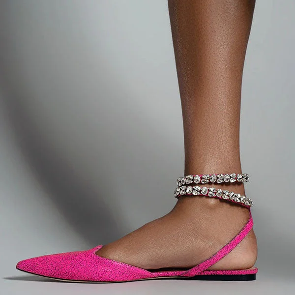 Patent Leather Pointed Toe Adjustable Ankle Strap Flats