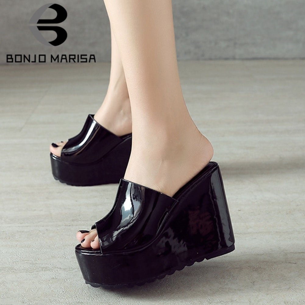 BONJOMARISA INS Hot Sale Ladies Pumps Solid Slip On Open Toe Platform Sandals Women Wedges Casual Concise Outside Shoes Woman