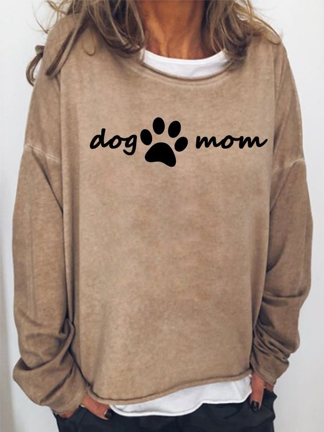 Long Sleeve Crew Neck Paw Dog&Mom Printed Casual Sweatshirt