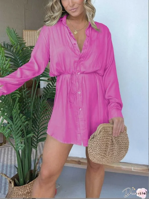 Solid Short Sleeve Lace Up Shirt and Shorts Matching Suit