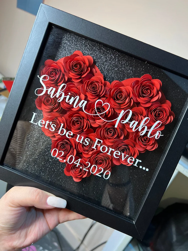 Valentines custom shadow box |Heart Flower Box | Paper Rose | Shadow Box| Customized Gift for Birthdays, Anniversary, Christmas