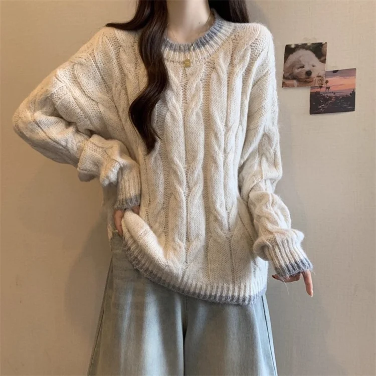 Athvotar Athvotar Wind Milk Jasmine Knitted Sweater Soft Sweater Women's Winter New Large-Size Fat Long Top
