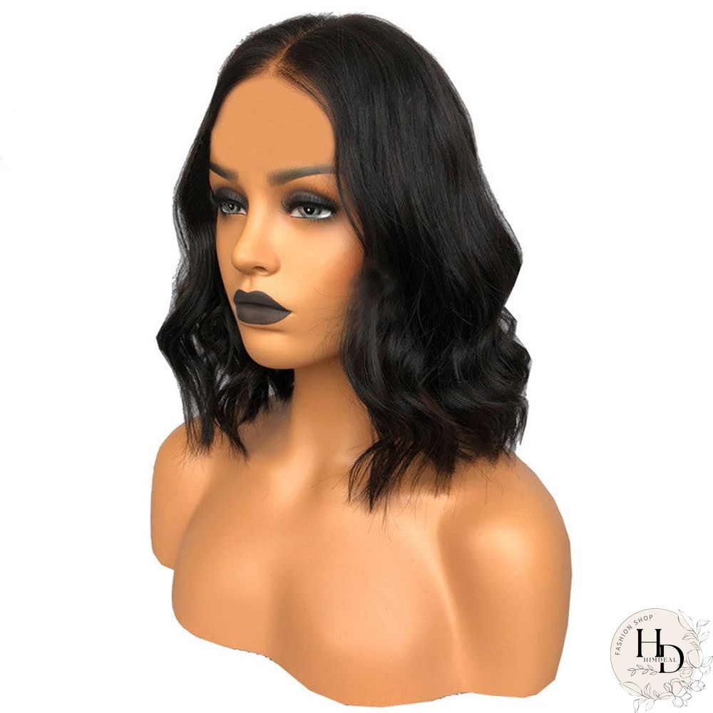 New Women's Black Medium Split Short Curly Bobo Hair Cover